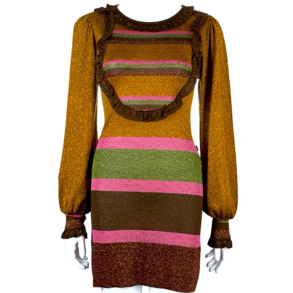 EUC Women’s JUST CAVALLI Long Sleeve Striped Metallic Bodycon Dress - Picture 2 of 12